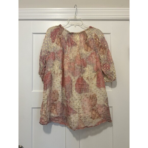 Reme Women’s Size 3X Blouse Linen Boho Short Puff Sleeve Layered Lightweight - Picture 4 of 4